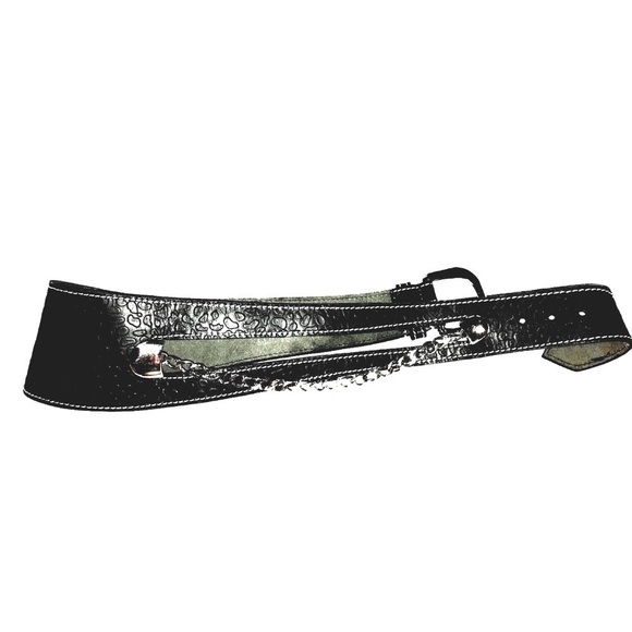 Italian Leather Belt Embossed & Chain Wide Belt, Made in Italy, S - Picture 5 of 6